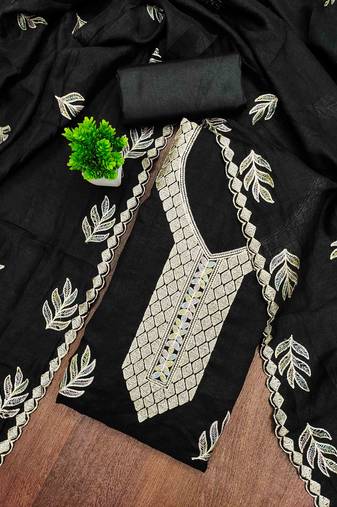 black silk blend embroidered unstitched dressmaterials 3 pair top bottom dupptaa