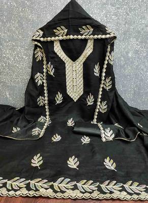Black silk embroidered unstitched dressmaterials 3 pair top bottom dupptaa 2