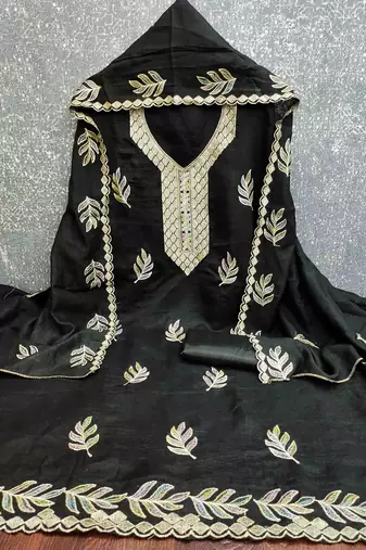 black silk blend embroidered unstitched dressmaterials 3 pair top bottom dupptaa
