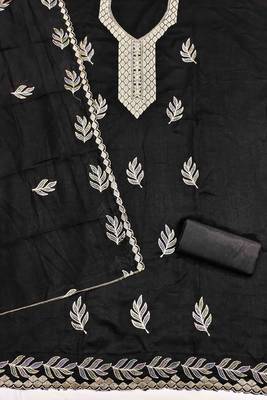 Black silk embroidered unstitched dressmaterials 3 pair top bottom dupptaa 3