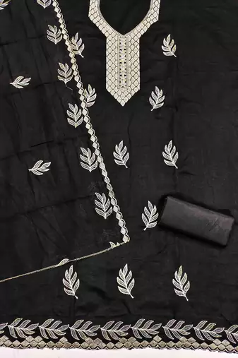 black silk blend embroidered unstitched dressmaterials 3 pair top bottom dupptaa