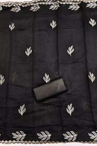 black silk blend embroidered unstitched dressmaterials 3 pair top bottom dupptaa