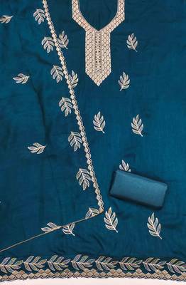 Blue silk embroidered unstitched dressmaterials 3 pair top bottom dupptaa 3