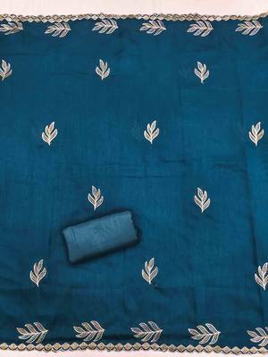 Blue silk embroidered unstitched dressmaterials 3 pair top bottom dupptaa 4