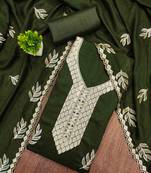 Sea green silk embroidered unstitched dressmaterials 3 pair top bottom dupptaa