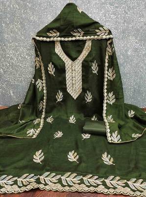 Sea green silk embroidered unstitched dressmaterials 3 pair top bottom dupptaa 2