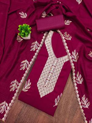 Pink silk embroidered unstitched dressmaterials 3 pair top bottom dupptaa 1