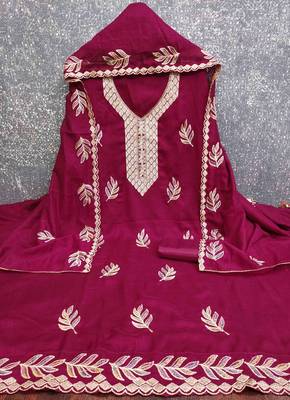 Pink silk embroidered unstitched dressmaterials 3 pair top bottom dupptaa 2