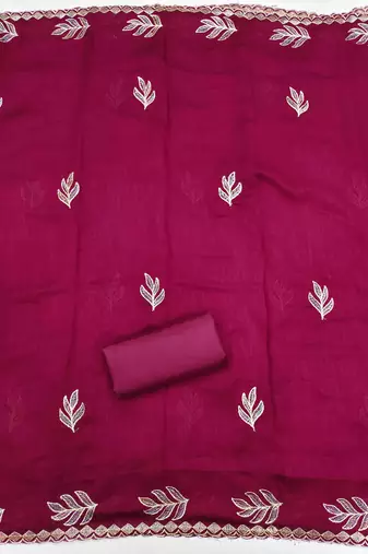 pink silk blend embroidered unstitched dressmaterials 3 pair top bottom dupptaa