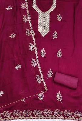 Pink silk embroidered unstitched dressmaterials 3 pair top bottom dupptaa 4