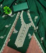 Green silk embroidered unstitched dressmaterials 3 pair top bottom dupptaa
