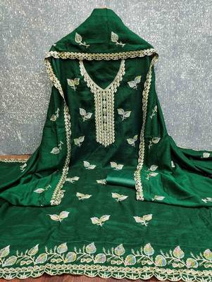 Green silk embroidered unstitched dressmaterials 3 pair top bottom dupptaa 2