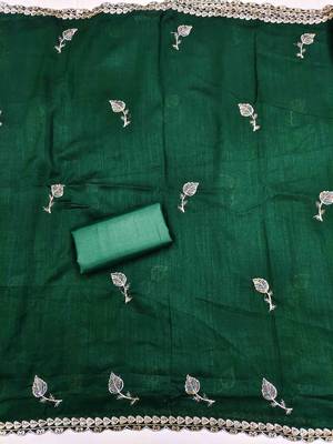 Green silk embroidered unstitched dressmaterials 3 pair top bottom dupptaa 3