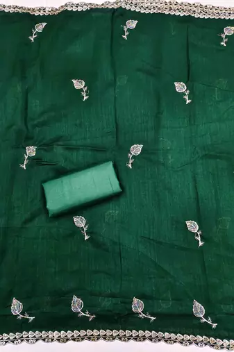 green silk blend embroidered unstitched dressmaterials 3 pair top bottom dupptaa