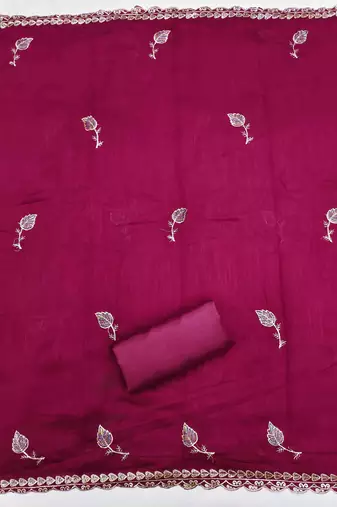 pink silk blend embroidered unstitched dressmaterials 3 pair top bottom dupptaa