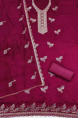 Pink silk embroidered unstitched dressmaterials 3 pair top bottom dupptaa 4