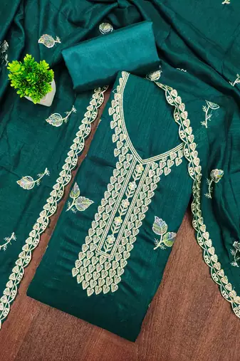 indigo silk blend embroidered unstitched dressmaterials 3 pair top bottom dupptaa
