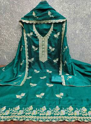 Indigo silk embroidered unstitched dressmaterials 3 pair top bottom dupptaa 2