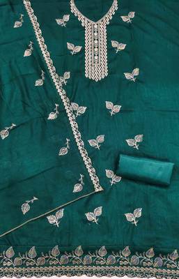 Indigo silk embroidered unstitched dressmaterials 3 pair top bottom dupptaa 3