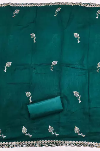 indigo silk blend embroidered unstitched dressmaterials 3 pair top bottom dupptaa
