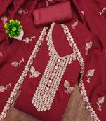 Red silk embroidered unstitched dressmaterials 3 pair top bottom dupptaa