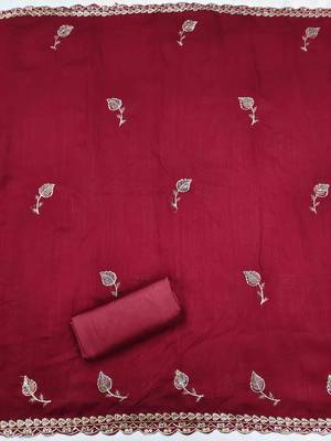 Red silk embroidered unstitched dressmaterials 3 pair top bottom dupptaa 3