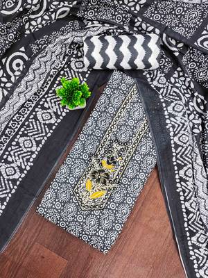Black cotton embroidered unstitched dressmaterials 3 pair top bottom dupptaa 1