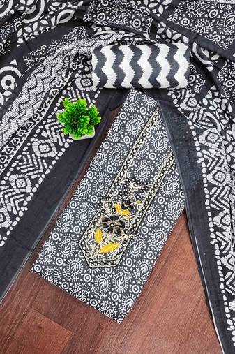 black cotton blend embroidered unstitched dressmaterials 3 pair top bottom dupptaa