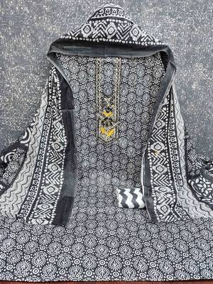 Black cotton embroidered unstitched dressmaterials 3 pair top bottom dupptaa 2