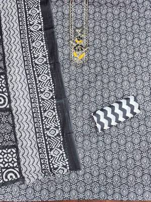 Black cotton embroidered unstitched dressmaterials 3 pair top bottom dupptaa 3