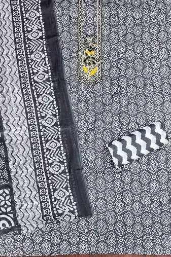 black cotton blend embroidered unstitched dressmaterials 3 pair top bottom dupptaa