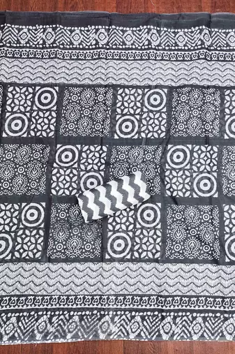 black cotton blend embroidered unstitched dressmaterials 3 pair top bottom dupptaa