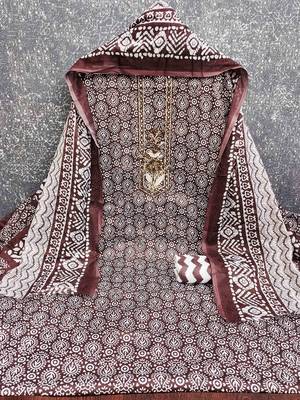 Brown cotton embroidered unstitched dressmaterials 3 pair top bottom dupptaa 2