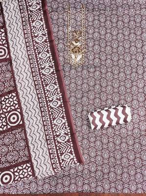 Brown cotton embroidered unstitched dressmaterials 3 pair top bottom dupptaa 3