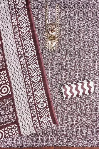 brown cotton blend embroidered unstitched dressmaterials 3 pair top bottom dupptaa