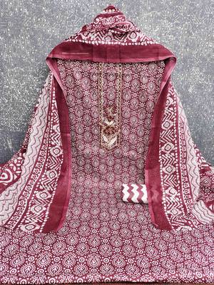 Maroon cotton embroidered unstitched dressmaterials 3 pair top bottom dupptaa 2