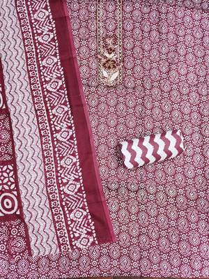 Maroon cotton embroidered unstitched dressmaterials 3 pair top bottom dupptaa 3