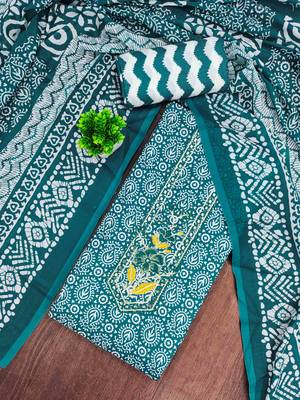 Indigo cotton embroidered unstitched dressmaterials 3 pair top bottom dupptaa 1