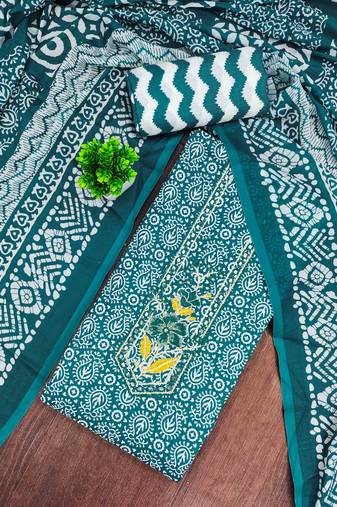 Indigo cotton embroidered unstitched dressmaterials 3 pair top bottom dupptaa