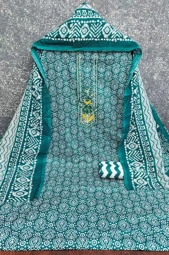 indigo cotton blend embroidered unstitched dressmaterials 3 pair top bottom dupptaa
