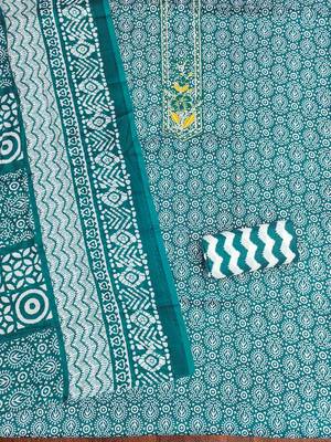 Indigo cotton embroidered unstitched dressmaterials 3 pair top bottom dupptaa 3