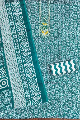 indigo cotton blend embroidered unstitched dressmaterials 3 pair top bottom dupptaa