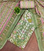 green cotton blend embroidered unstitched dressmaterials 3 pair top bottom dupptaa