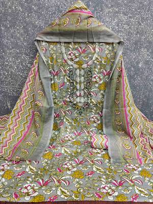 grey cotton blend embroidered unstitched dressmaterials 3 pair top bottom dupptaa 1