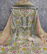 grey cotton blend embroidered unstitched dressmaterials 3 pair top bottom dupptaa