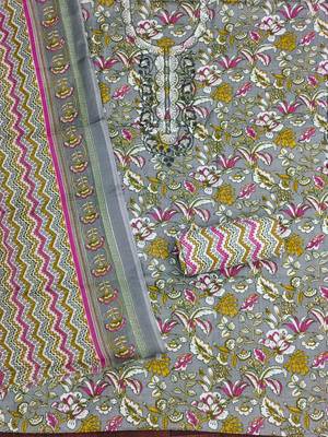 grey cotton blend embroidered unstitched dressmaterials 3 pair top bottom dupptaa 2