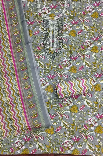 grey cotton blend embroidered unstitched dressmaterials 3 pair top bottom dupptaa