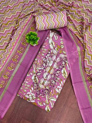 pink cotton blend embroidered unstitched dressmaterials 3 pair top bottom dupptaa 1