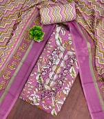 pink cotton blend embroidered unstitched dressmaterials 3 pair top bottom dupptaa