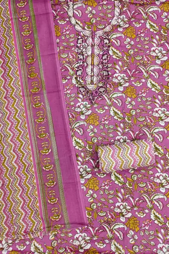 pink cotton blend embroidered unstitched dressmaterials 3 pair top bottom dupptaa